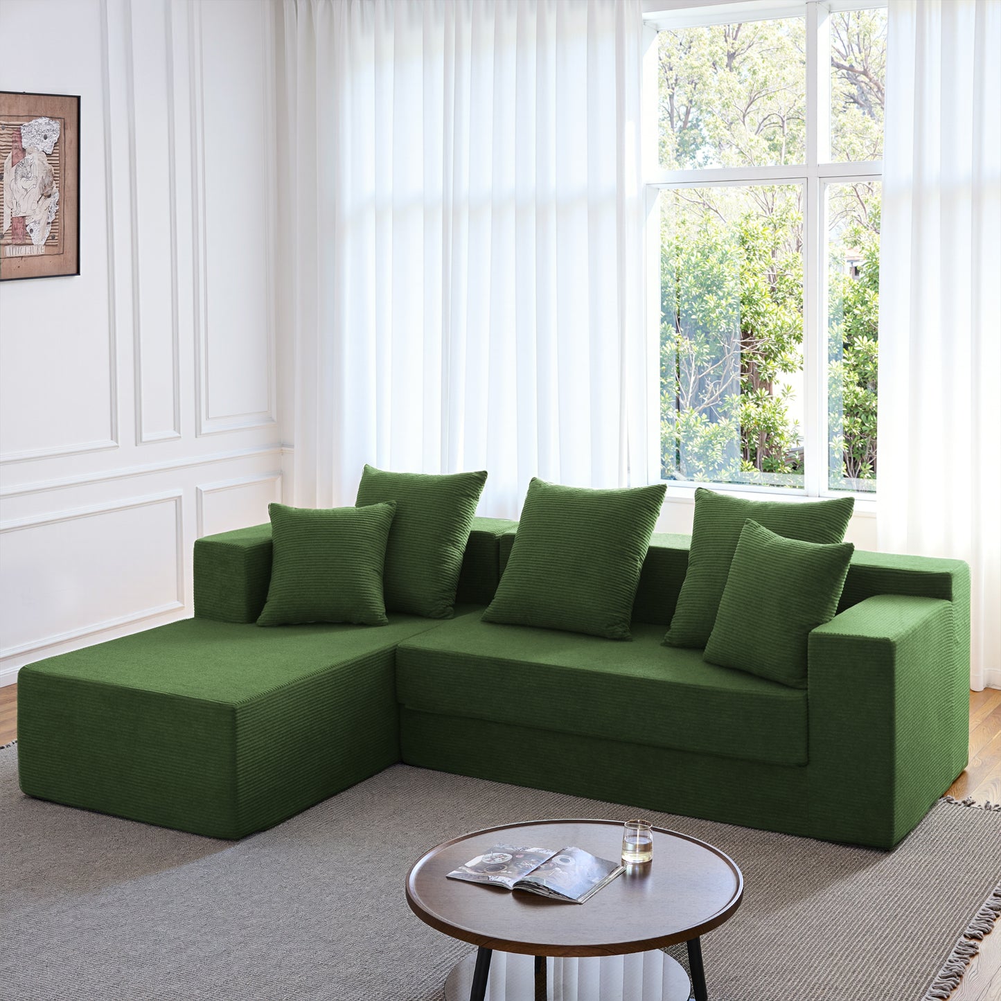 LUXAPA 106.5" Modular Sofa Couch for Living Room , Cloud L-Shaped Sofa with Deep Seating Upholstered, Green