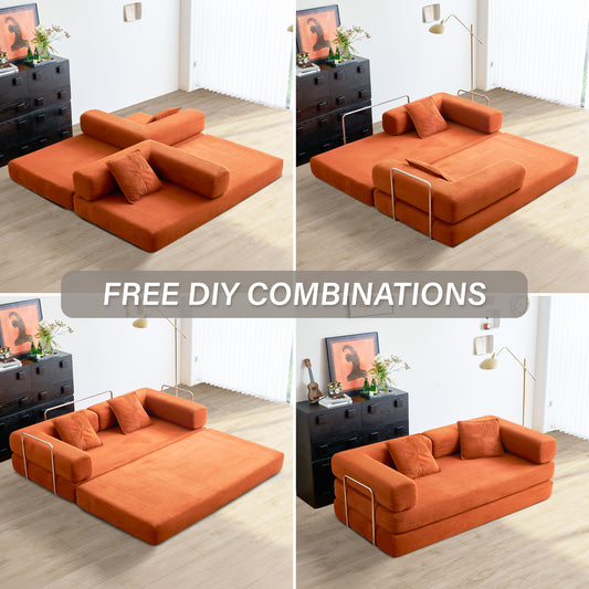 LUXAPA 81.6" Sofa Couch, Convertible Sleeper Sofa, Deep Seat Corduroy Sofa Bed for Living Room, Apartment & Small Spaces, Orange