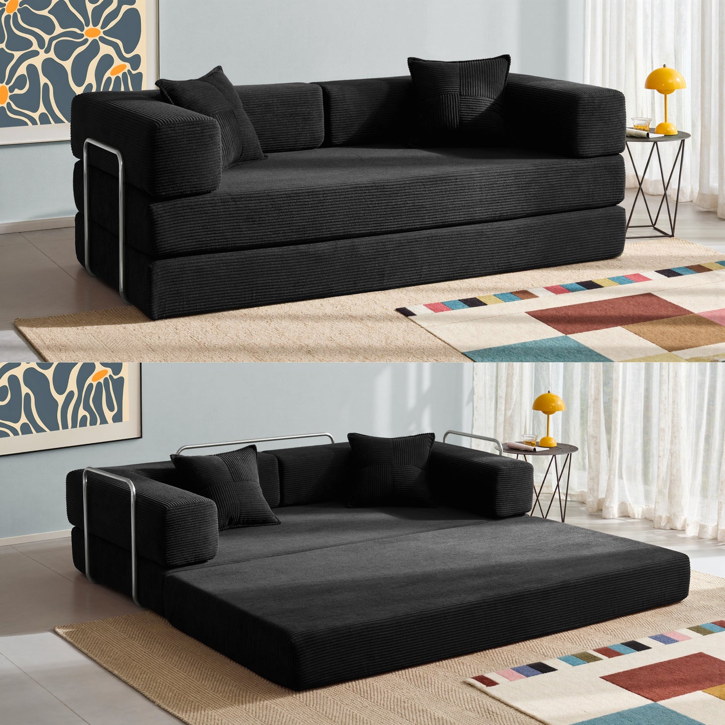 LUXAPA 81.6" Sofa Couch, Convertible Sleeper Sofa, Deep Seat Corduroy Sofa Bed for Living Room, Apartment & Small Spaces, Red