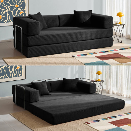 LUXAPA 81.6" Sofa Couch, Convertible Sleeper Sofa, Deep Seat Corduroy Sofa Bed for Living Room, Apartment & Small Spaces, Red
