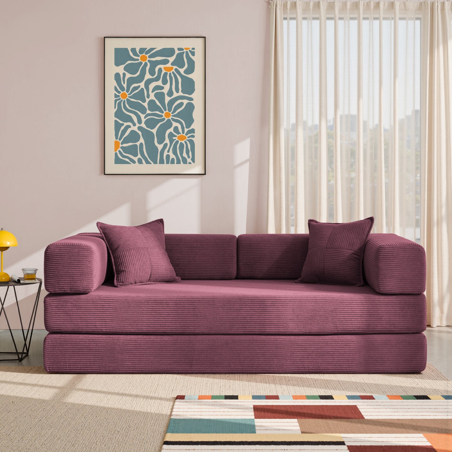 LUXAPA 81.6" Sofa Couch, Convertible Sleeper Sofa, Deep Seat Corduroy Sofa Bed for Living Room, Apartment & Small Spaces, Red