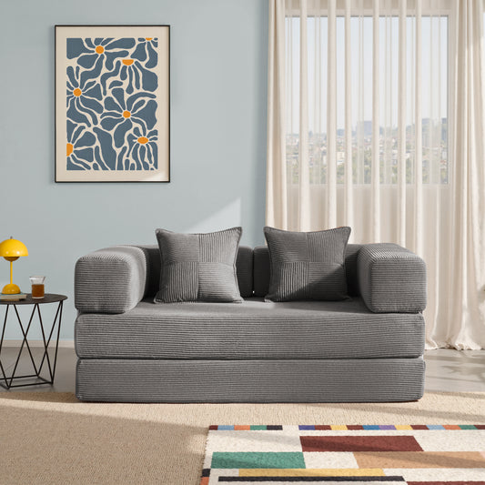 LUXAPA 62.9" Sleeper Sofa Bed, Comfy Modular 2-in-1 Convertible Couch, Corduroy Upholstered Loveseat, Deep Seat Sofa for Small Spaces, Modern Folding Guest Bed, No Assembly with 2 Pillows, Beige