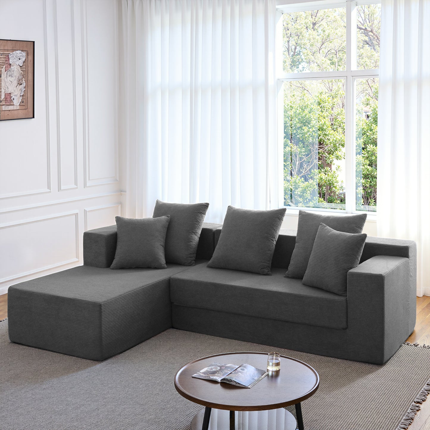 LUXAPA 106.5" Modular Sectional Sofa for Living Room , Cloud L-Shaped Sofa Couch with Deep Seating Upholstered, Gray