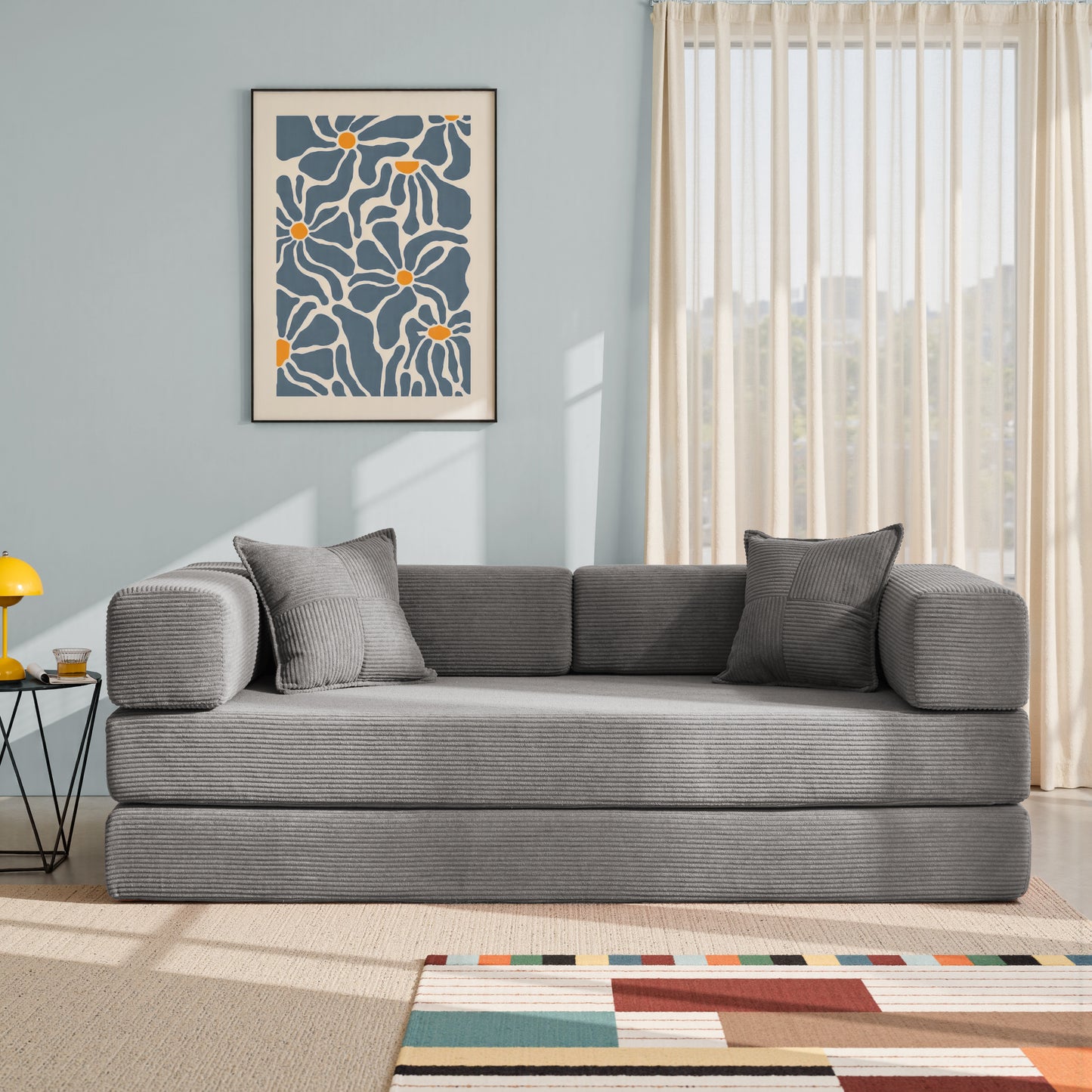 LUXAPA 81.6" Sofa Couch, Convertible Sleeper Sofa, Deep Seat Corduroy Sofa Bed for Living Room, Apartment & Small Spaces, Red