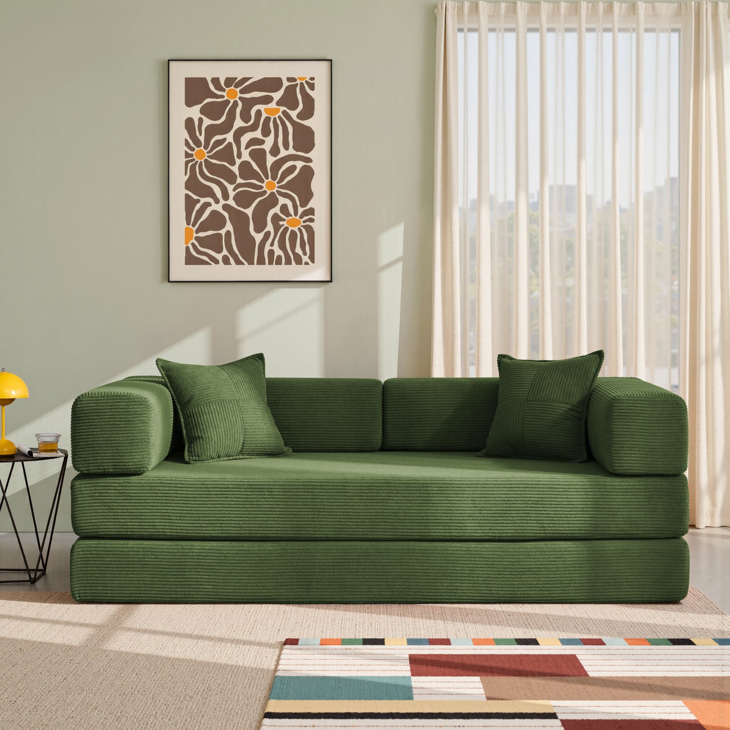 LUXAPA 81.6" Sofa Couch, Convertible Sleeper Sofa, Deep Seat Corduroy Sofa Bed for Living Room, Apartment & Small Spaces, Red