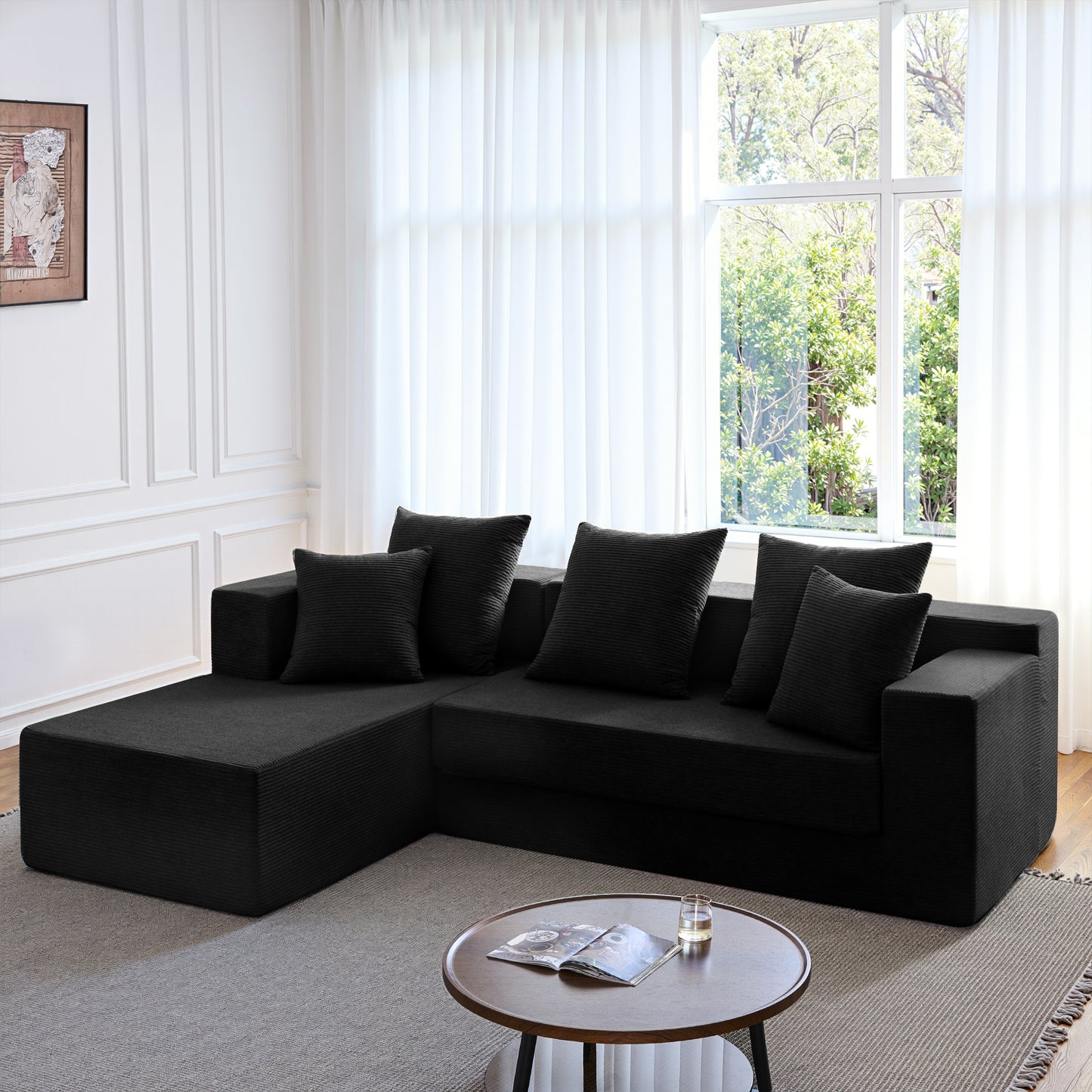 LUXAPA 106.5" Modular Sofa Couch for Living Room , Cloud L-Shaped Sofa with Deep Seating Upholstered, Black