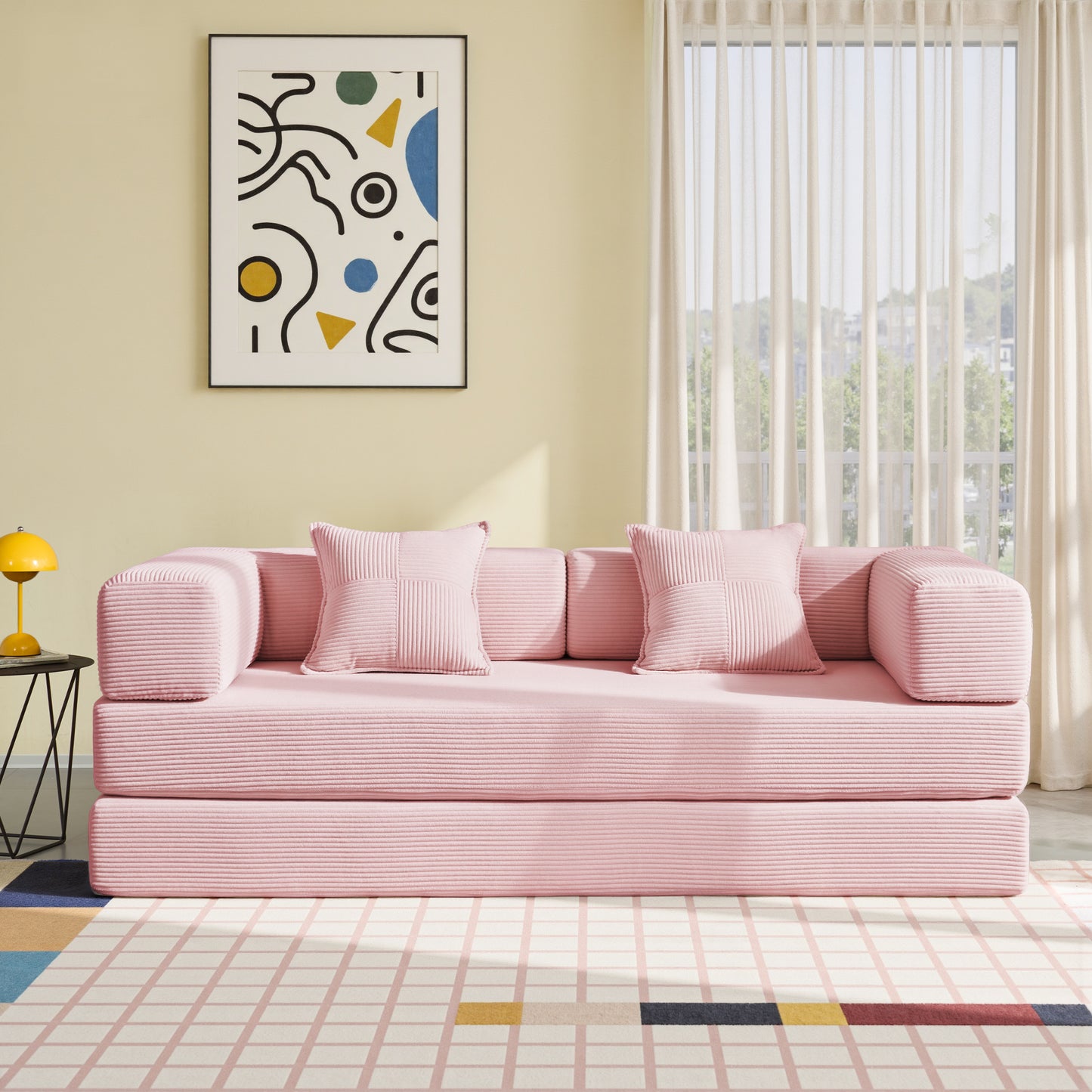 LUXAPA 81.6" Sofa Couch, Convertible Sleeper Sofa, Deep Seat Corduroy Sofa Bed for Living Room, Apartment & Small Spaces, Red