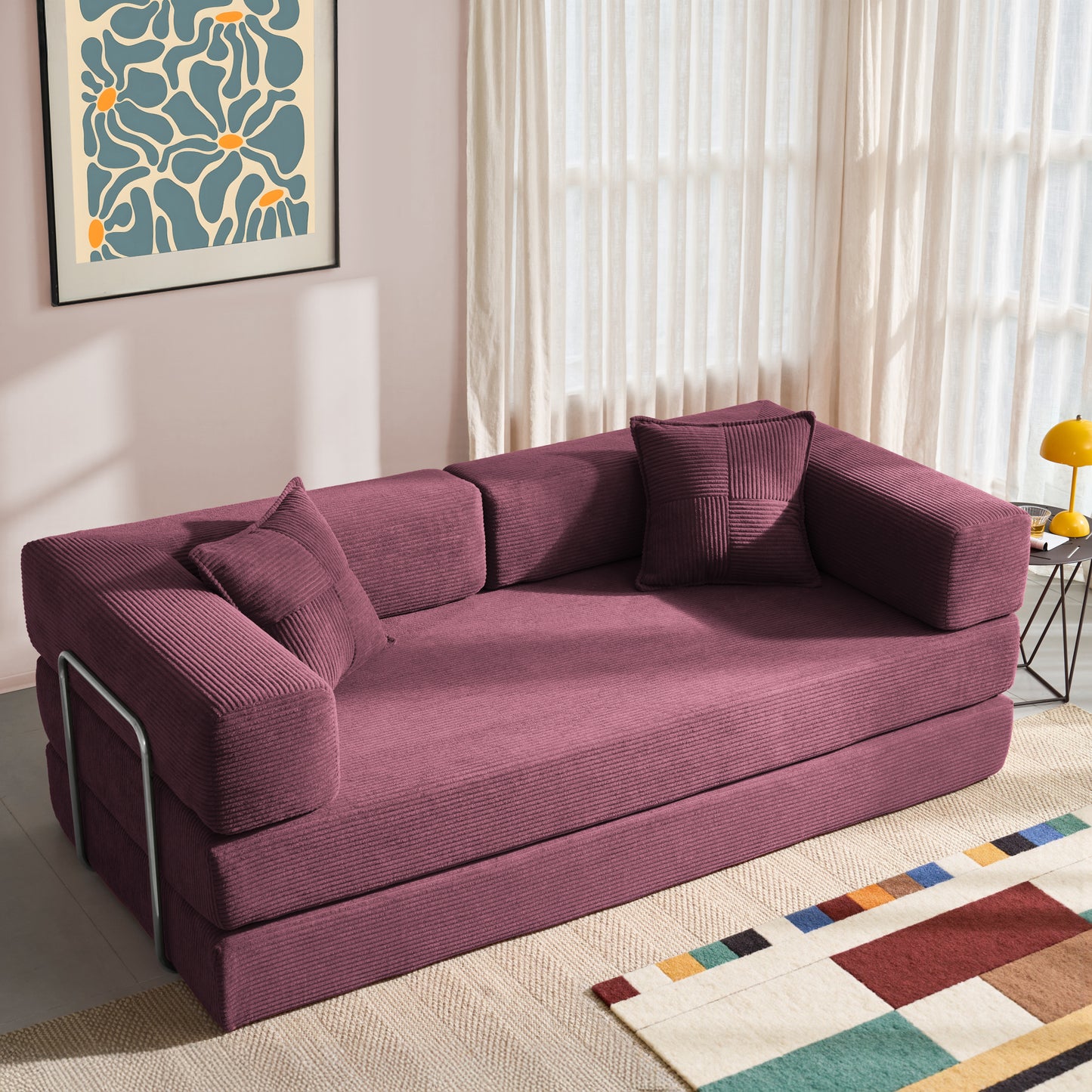 LUXAPA 81.6" Sofa Couch, Convertible Sleeper Sofa, Deep Seat Corduroy Sofa Bed for Living Room, Apartment & Small Spaces, Red