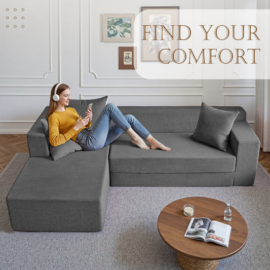 LUXAPA 106.5" Modular Sectional Sofa for Living Room , Cloud L-Shaped Sofa Couch with Deep Seating Upholstered, Gray