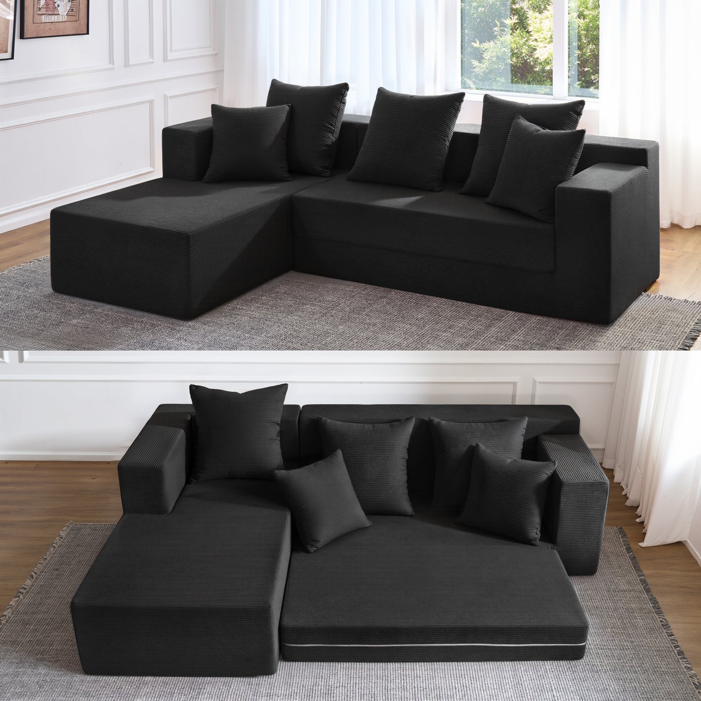 LUXAPA 106.5" Modular Sofa Couch for Living Room , Cloud L-Shaped Sofa with Deep Seating Upholstered, Black