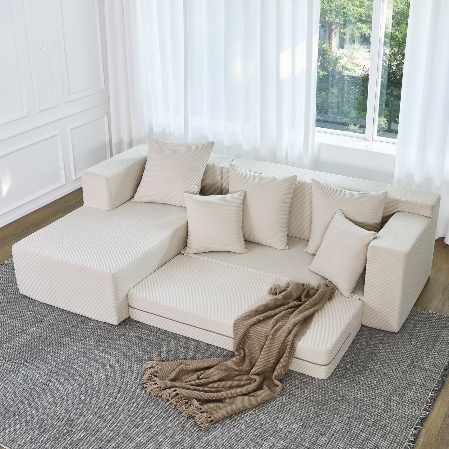 LUXAPA 106.5" Modular Sofa Couch for Living Room , Cloud L-Shaped Sofa with Deep Seating Upholstered, Green
