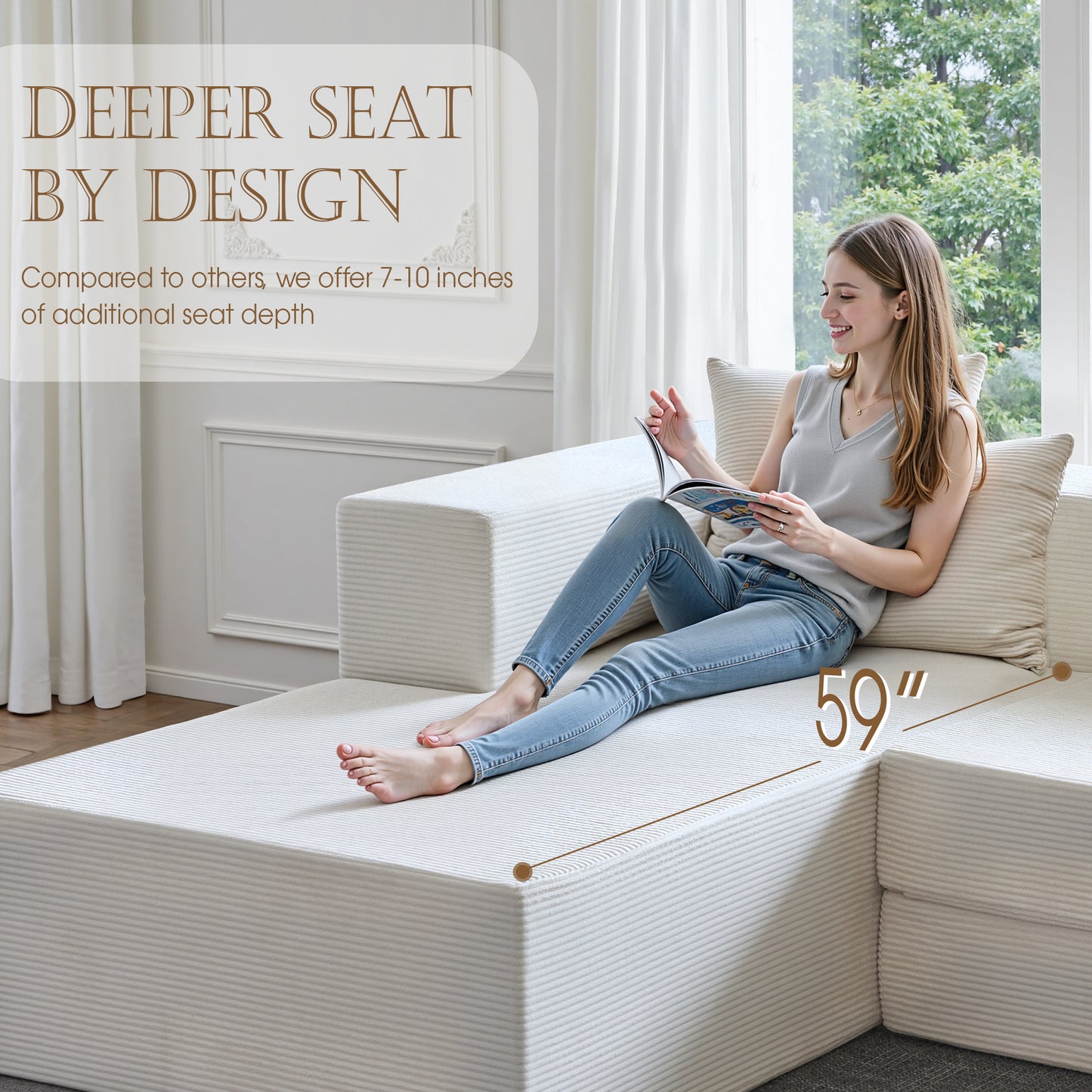 LUXAPA 106.5" Modular Sofa Couch for Living Room , Cloud L-Shaped Sofa with Deep Seating Upholstered, Green