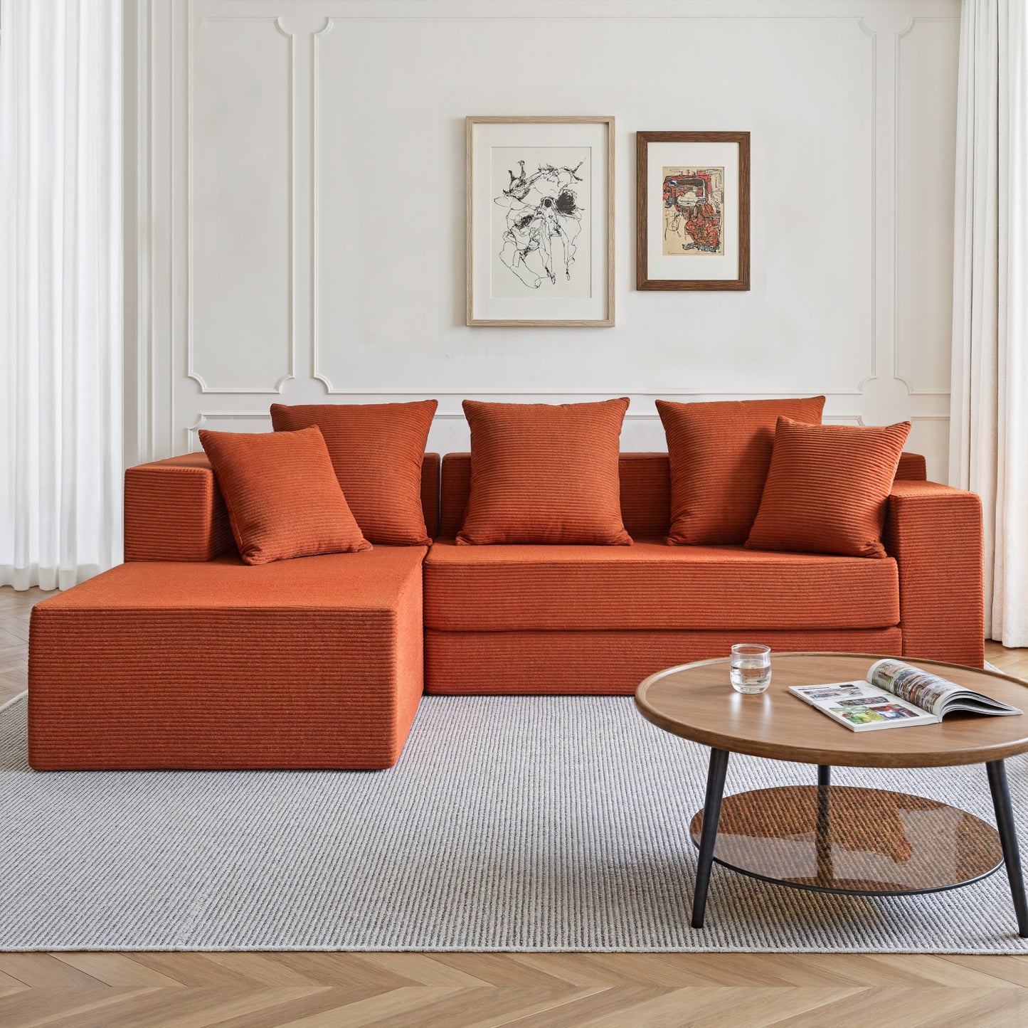 LUXAPA 106.5" Modular Sofa Couch for Living Room , Cloud L-Shaped Sofa with Deep Seating Upholstered, Green