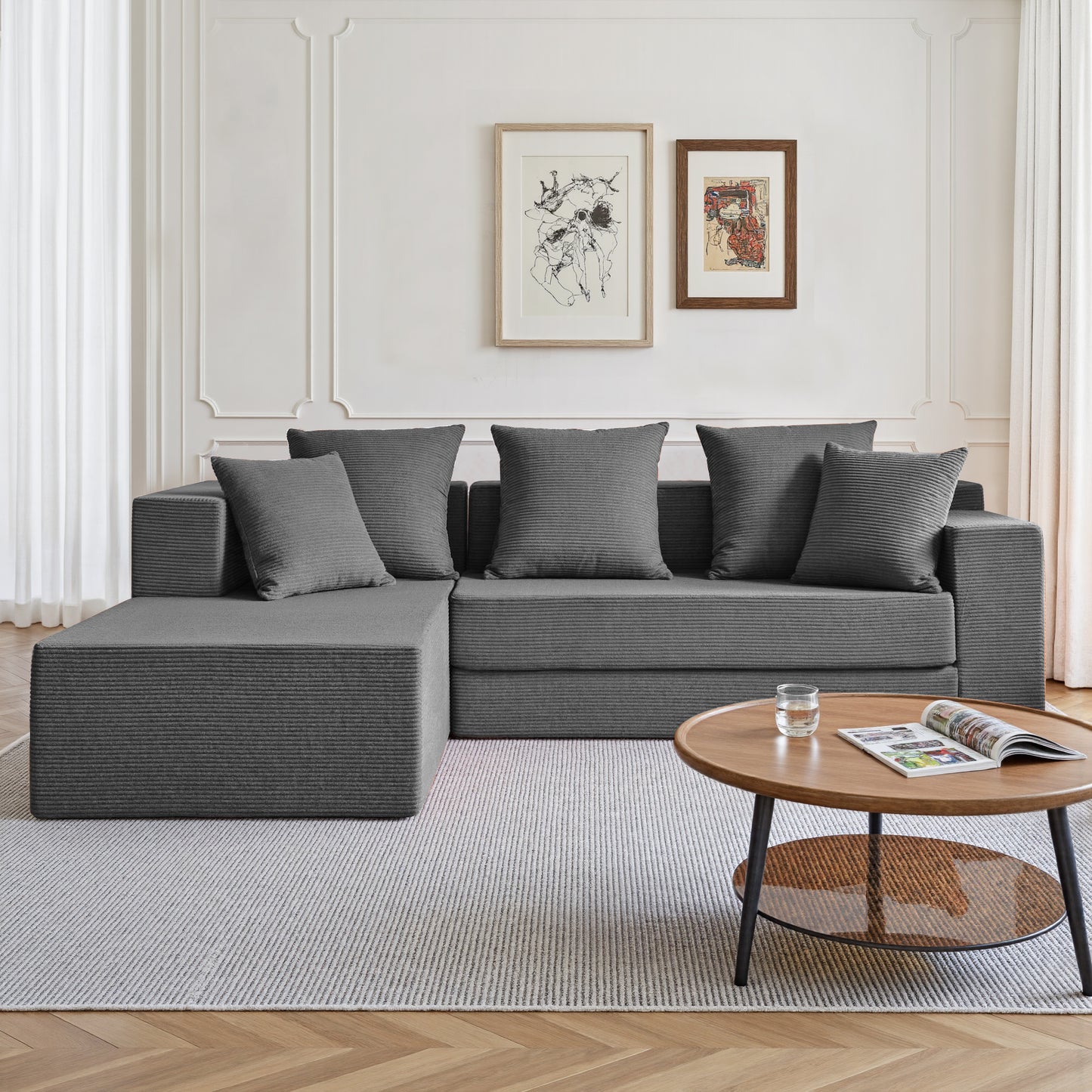 LUXAPA 106.5" Modular Sectional Sofa for Living Room , Cloud L-Shaped Sofa Couch with Deep Seating Upholstered, Gray
