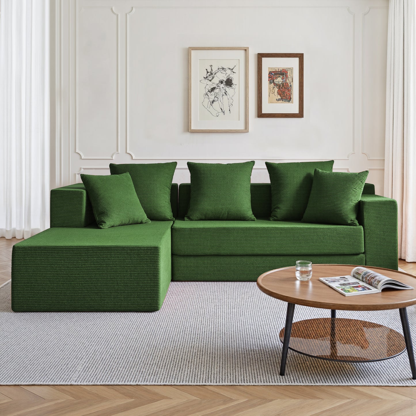 LUXAPA 106.5" Modular Sofa Couch for Living Room , Cloud L-Shaped Sofa with Deep Seating Upholstered, Green
