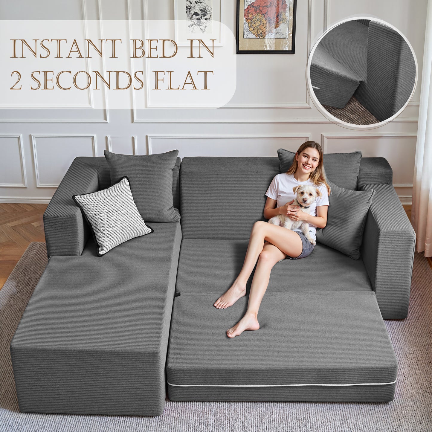 LUXAPA 106.5" Modular Sectional Sofa for Living Room , Cloud L-Shaped Sofa Couch with Deep Seating Upholstered, Gray