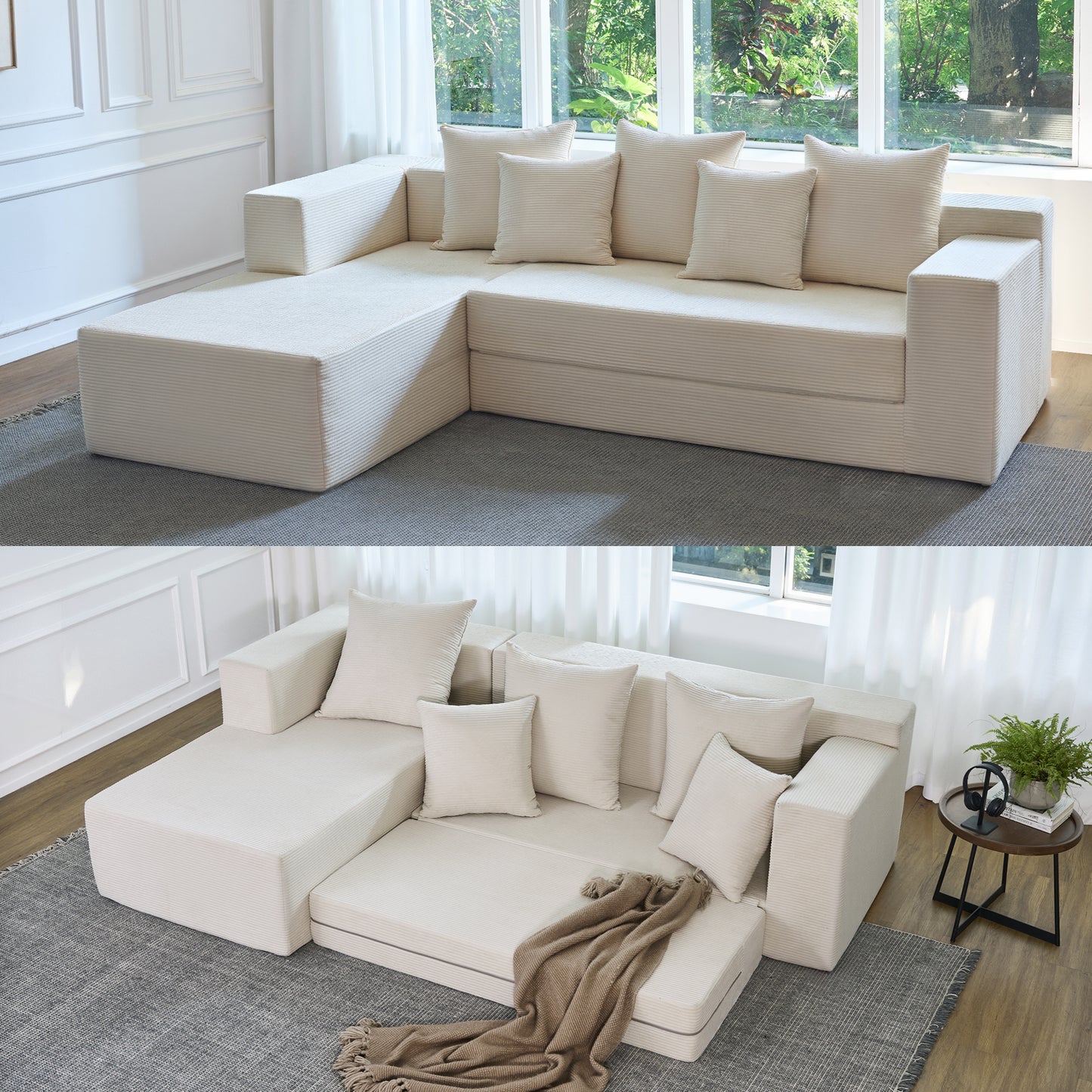 LUXAPA 106.5" Modular Sofa Couch for Living Room , Cloud L-Shaped Sofa with Deep Seating Upholstered, Green