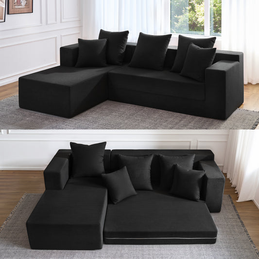LUXAPA 106.5" Modular Sofa Couch for Living Room , Cloud L-Shaped Sofa with Deep Seating Upholstered, Black