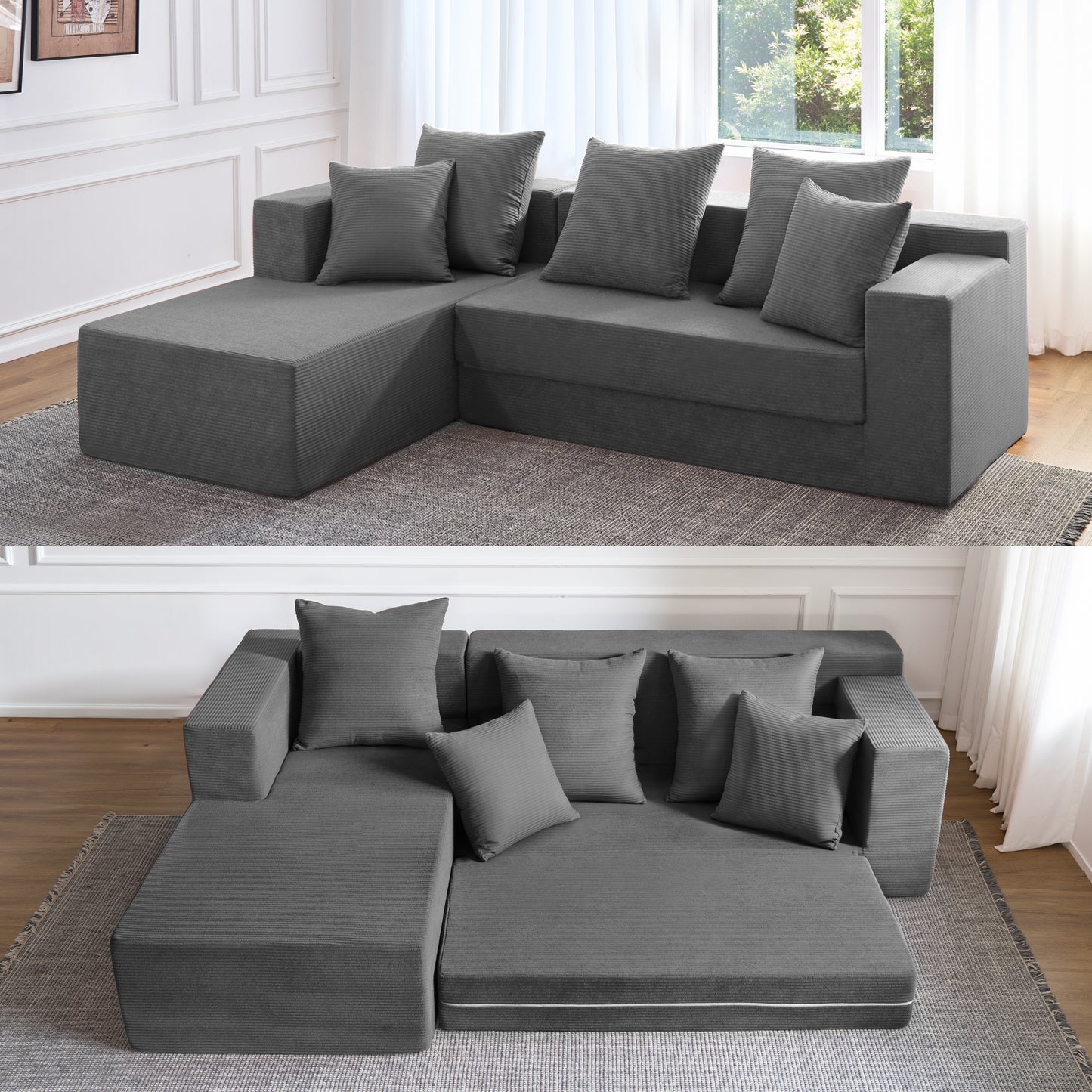 LUXAPA 106.5" Modular Sectional Sofa for Living Room , Cloud L-Shaped Sofa Couch with Deep Seating Upholstered, Gray