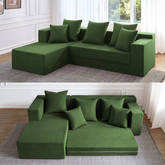 LUXAPA 106.5" Modular Sofa Couch for Living Room , Cloud L-Shaped Sofa with Deep Seating Upholstered, Green